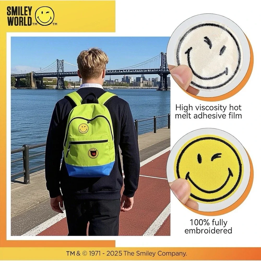 Smiley World Embroidered Iron On Patches Set 9 Piece Yellow Emoji Smiley Face